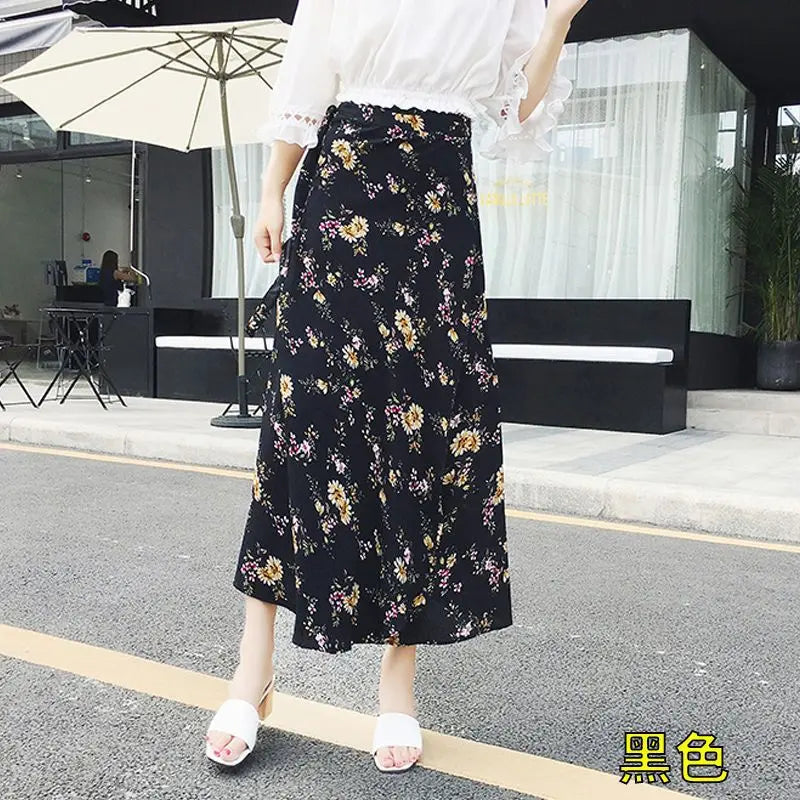 Sun-proof Skirt Chiffon Half-length High Waist A- Line With Lining CJ