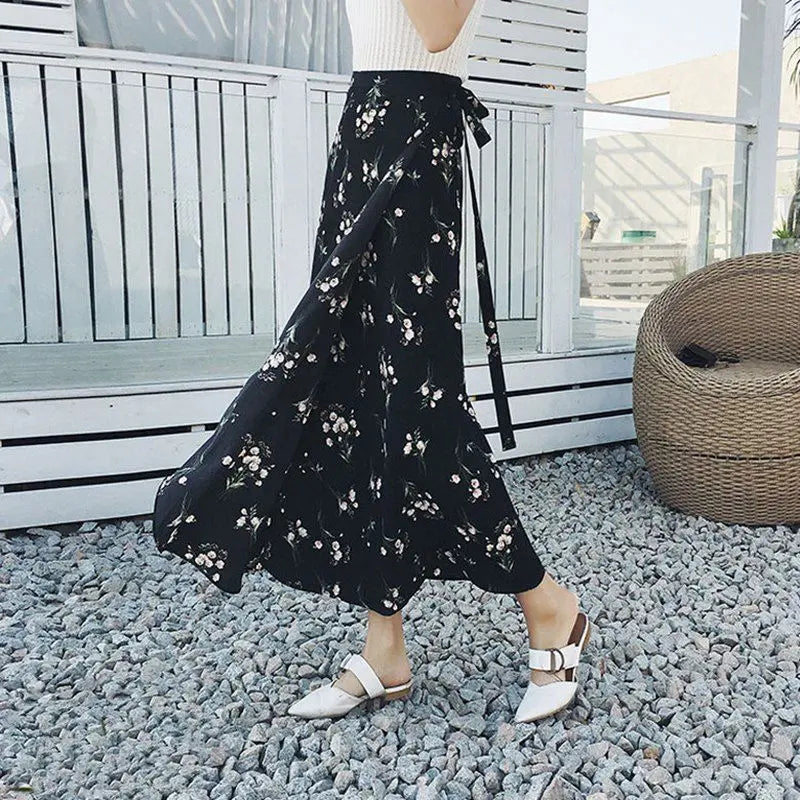 Sun-proof Skirt Chiffon Half-length High Waist A- Line With Lining CJ