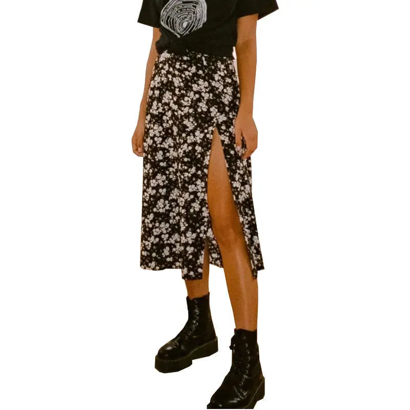 European And American Leopard Print Long Skirt High Waist Slit Hip Skirt CJ