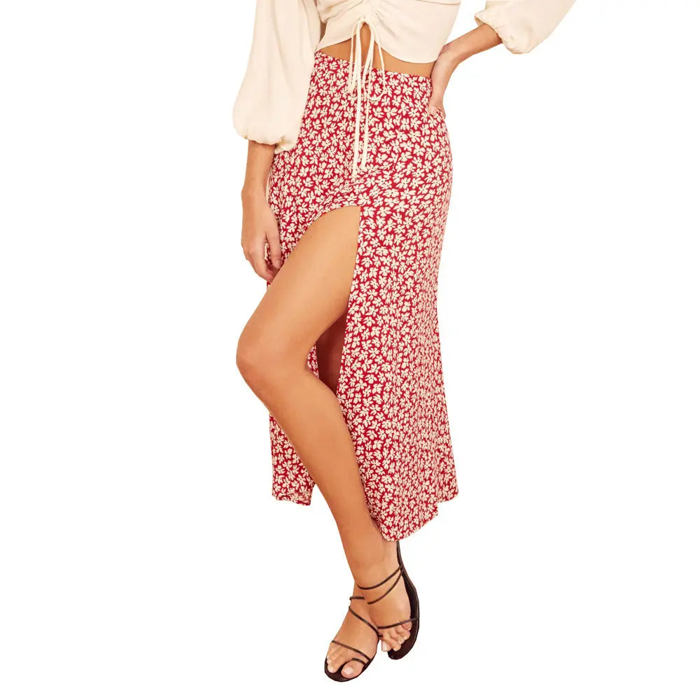 European And American Leopard Print Long Skirt High Waist Slit Hip Skirt CJ
