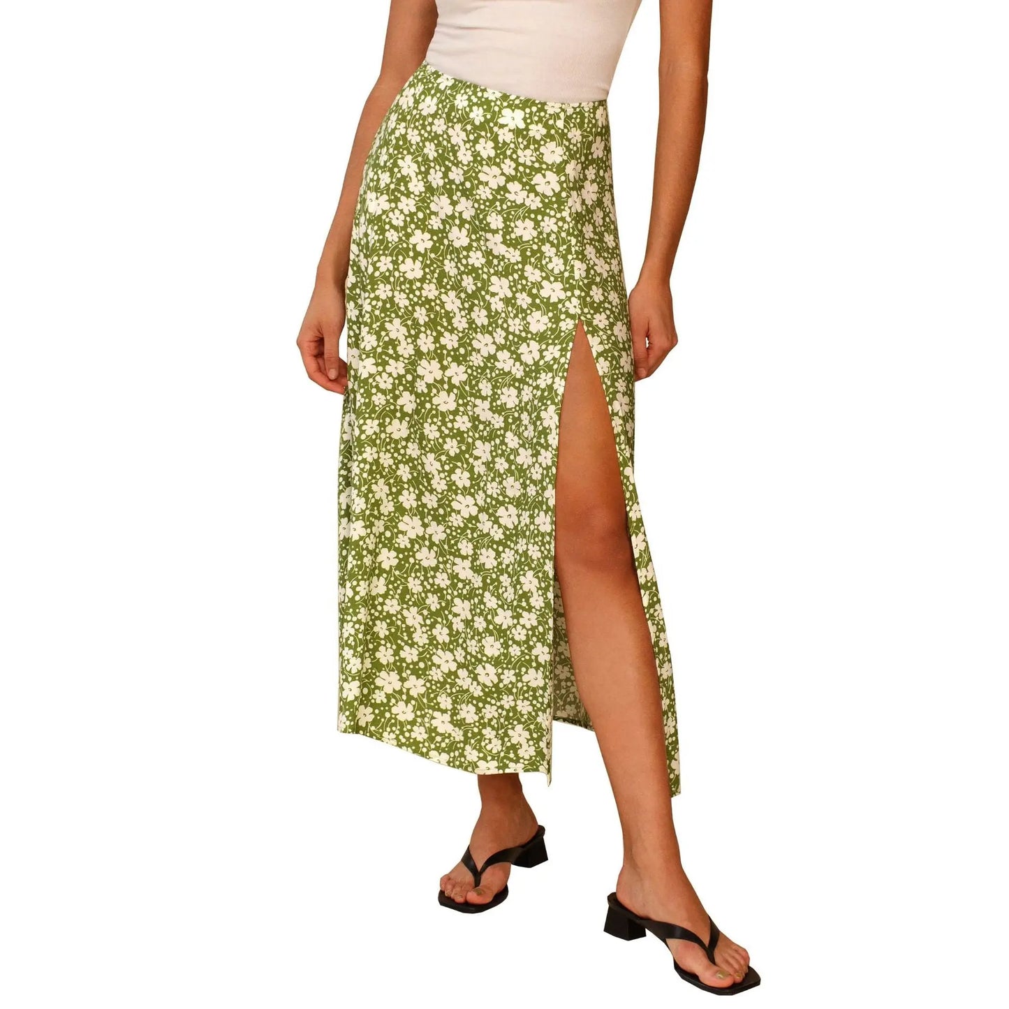 European And American Leopard Print Long Skirt High Waist Slit Hip Skirt CJ