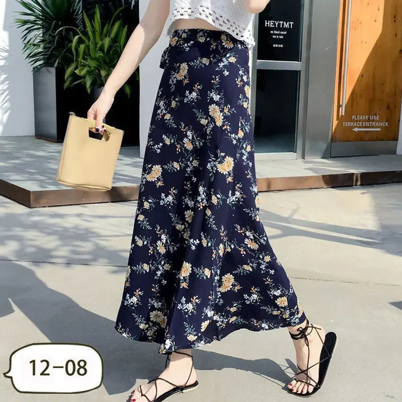 Sun-proof Skirt Chiffon Half-length High Waist A- Line With Lining CJ