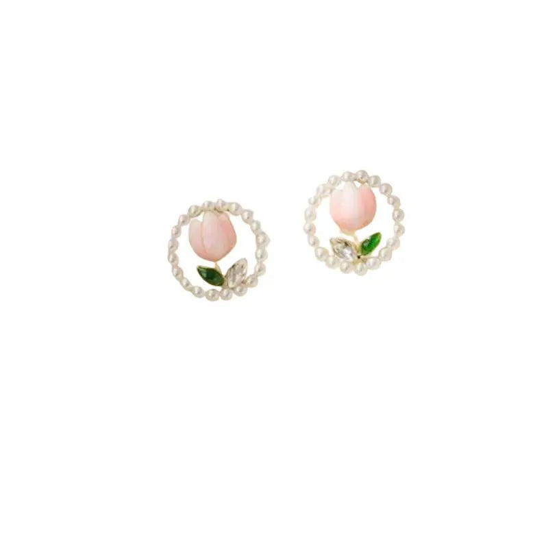 Elegant Pearl Flower Earrings Attractive Sister
