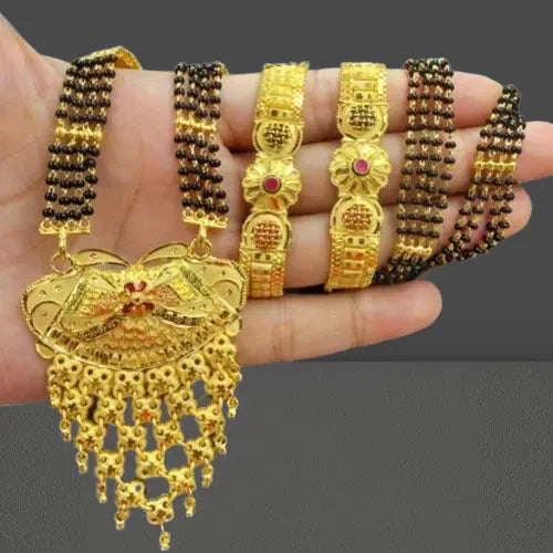 One gram gold Mangalsutra for Everyday Wear with Black Beads Stones Attractive Sister