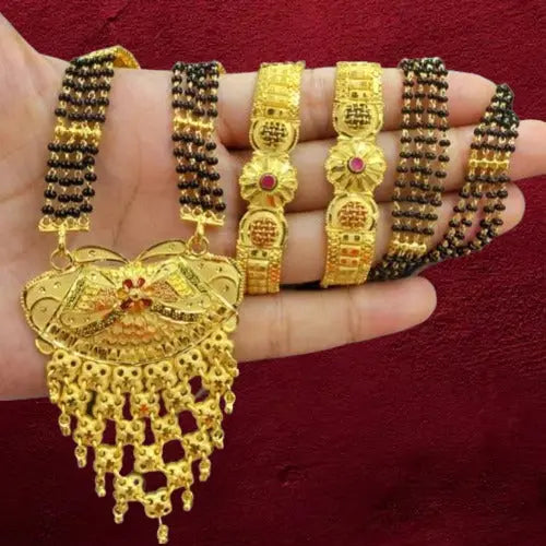 One gram gold Mangalsutra for Everyday Wear with Black Beads Stones Attractive Sister