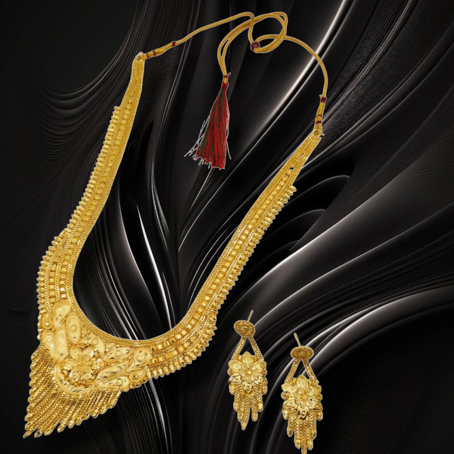 Handmade Gold-Plated Long haram Necklace with Intricate Workmanship - Attractive Sister