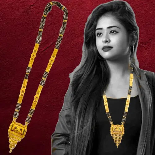 One-Gram Gold-Plated Black Bead Mangalsutra with Peacock Pendant Attractive Sister
