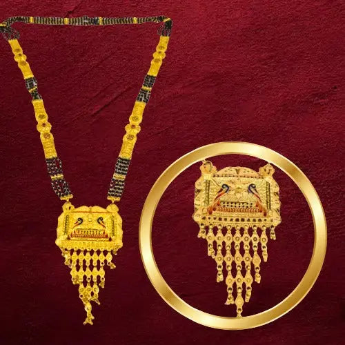 One-Gram Gold-Plated Black Bead Mangalsutra with Peacock Pendant Attractive Sister