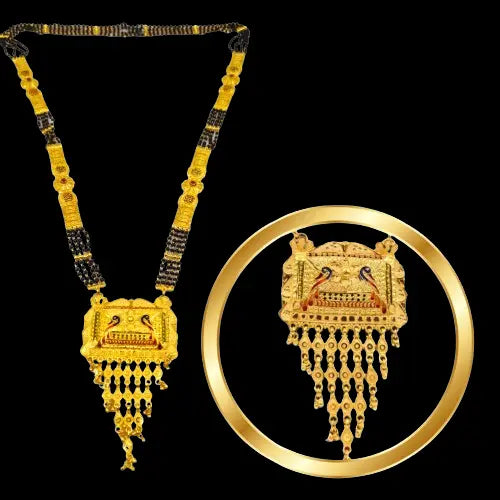 One-Gram Gold-Plated Black Bead Mangalsutra with Peacock Pendant Attractive Sister