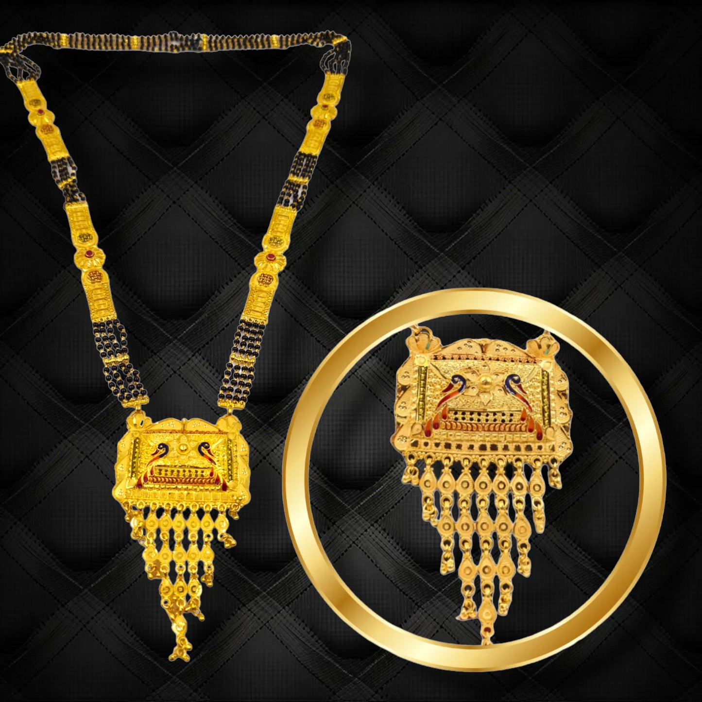 Gold-Plated Mangalsutra with Black Beads for Women Attractive Sister