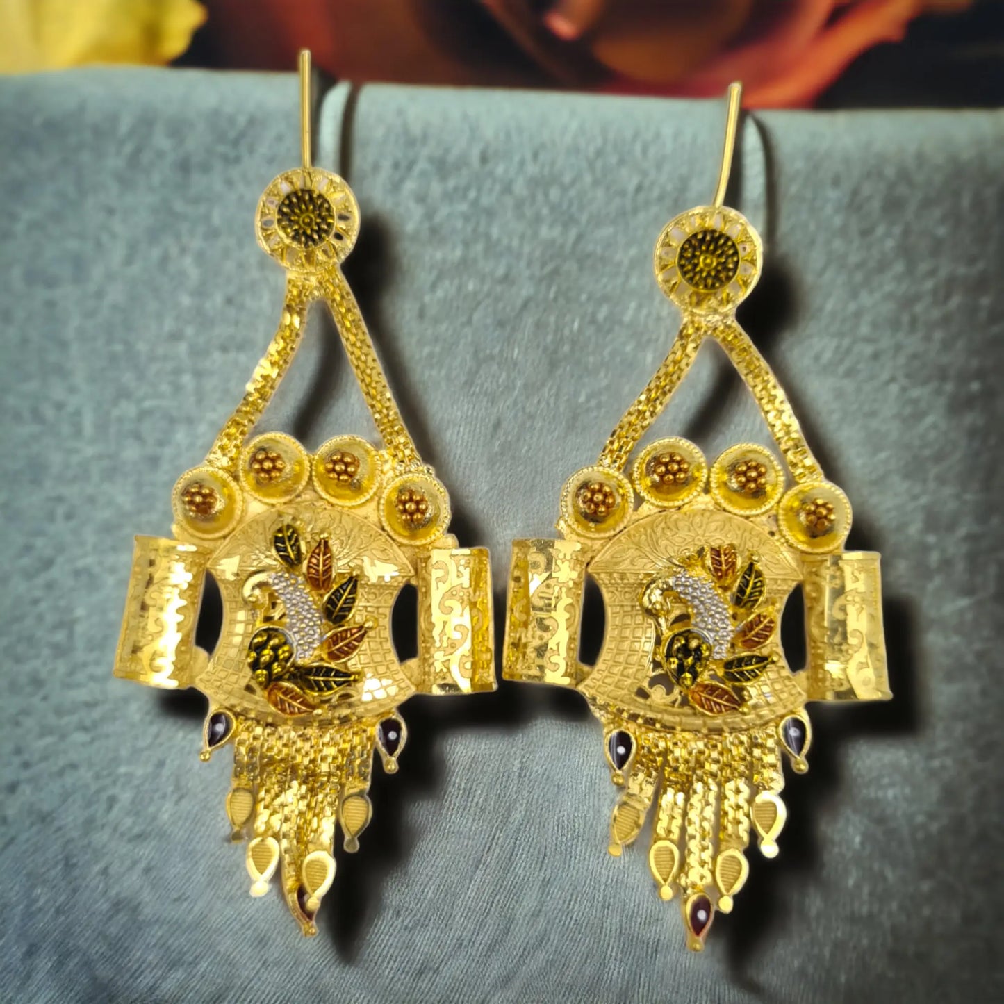"Handmade Gold-Plated Peacock Earrings with Crystal Detailing | Luxurious One Gram Ethnic Jewelry for Women" Attractive Sister
