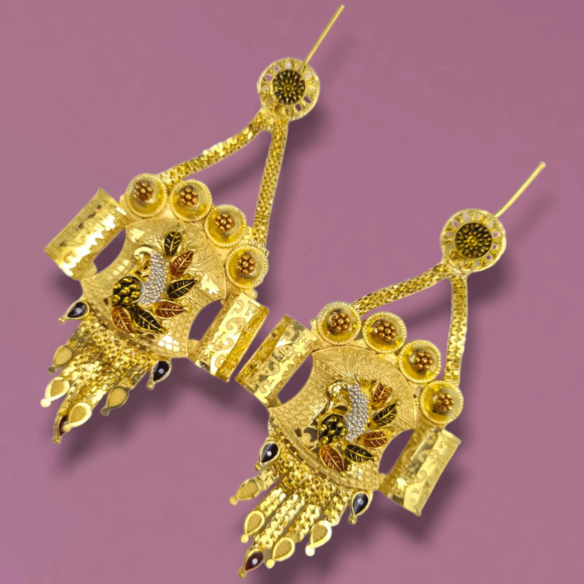 "Handmade Gold-Plated Peacock Earrings with Crystal Detailing | Luxurious One Gram Ethnic Jewelry for Women" Attractive Sister