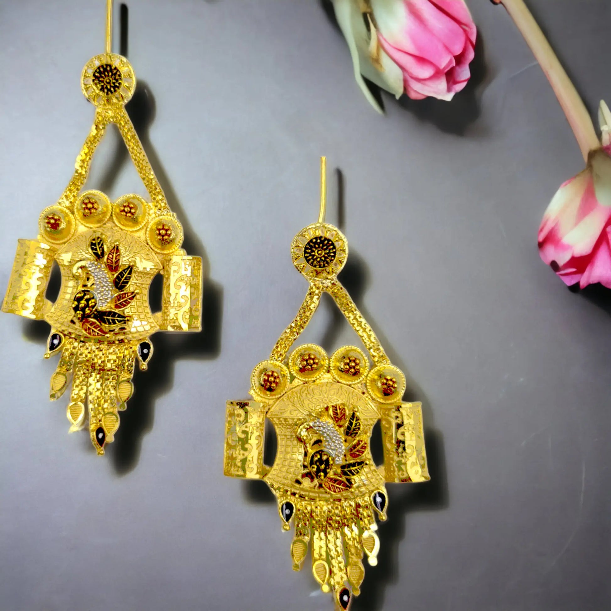 "Handmade Gold-Plated Peacock Earrings with Crystal Detailing | Luxurious One Gram Ethnic Jewelry for Women" Attractive Sister