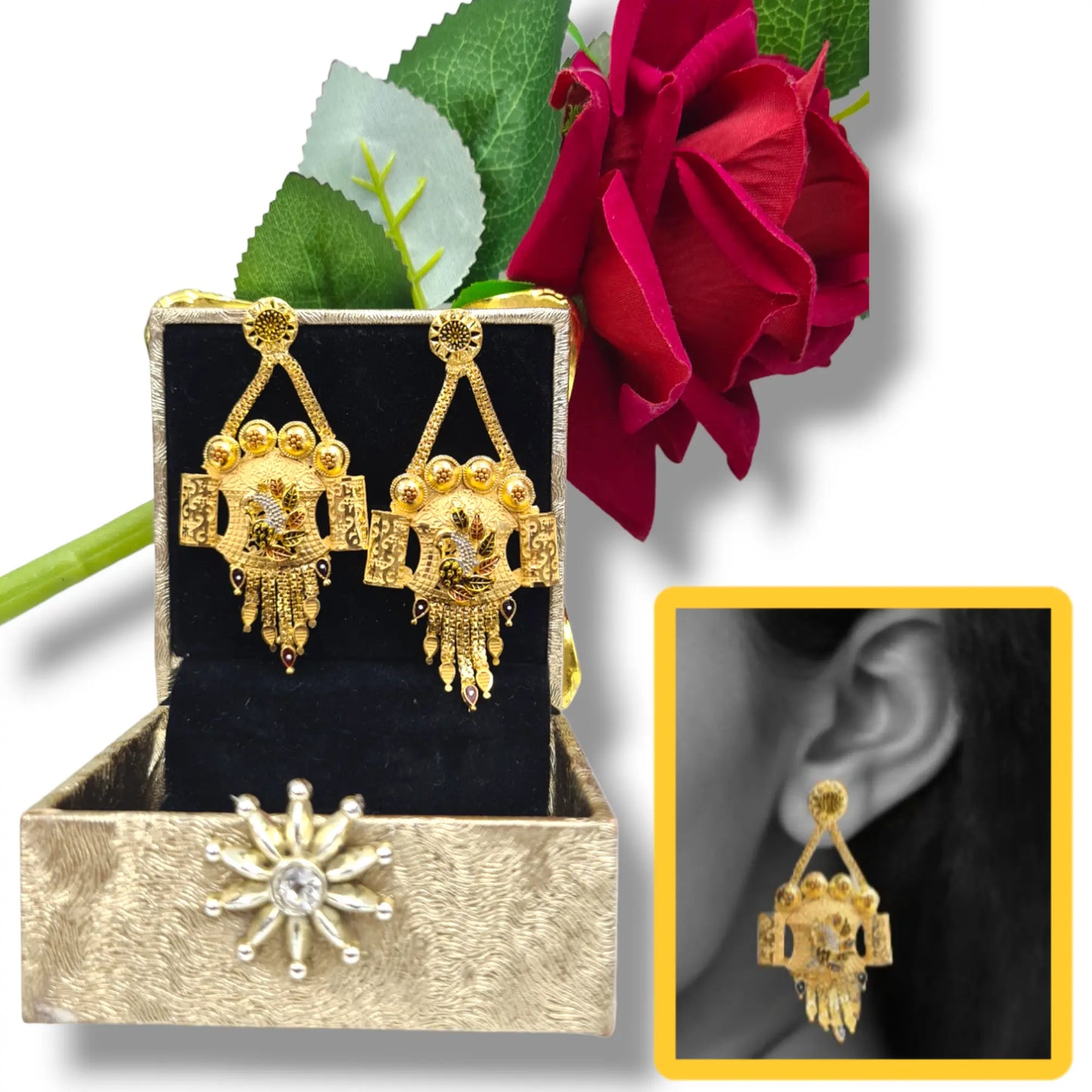 "Handmade Gold-Plated Peacock Earrings with Crystal Detailing | Luxurious One Gram Ethnic Jewelry for Women" Attractive Sister