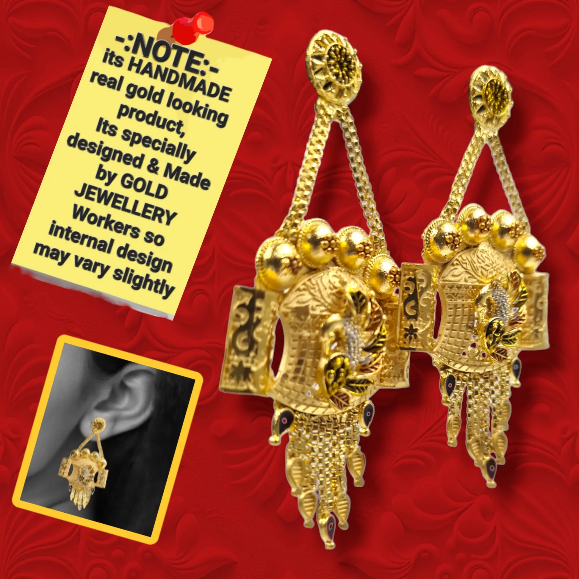 "Handmade Gold-Plated Peacock Earrings with Crystal Detailing | Luxurious One Gram Ethnic Jewelry for Women" Attractive Sister