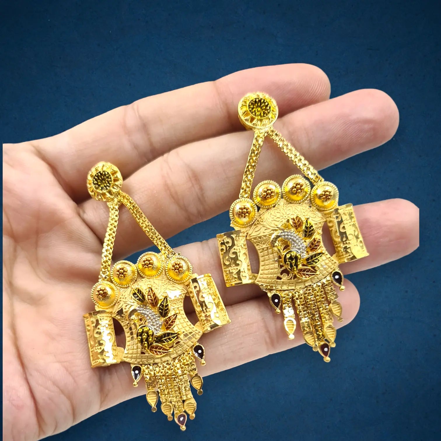 "Handmade Gold-Plated Peacock Earrings with Crystal Detailing | Luxurious One Gram Ethnic Jewelry for Women" Attractive Sister
