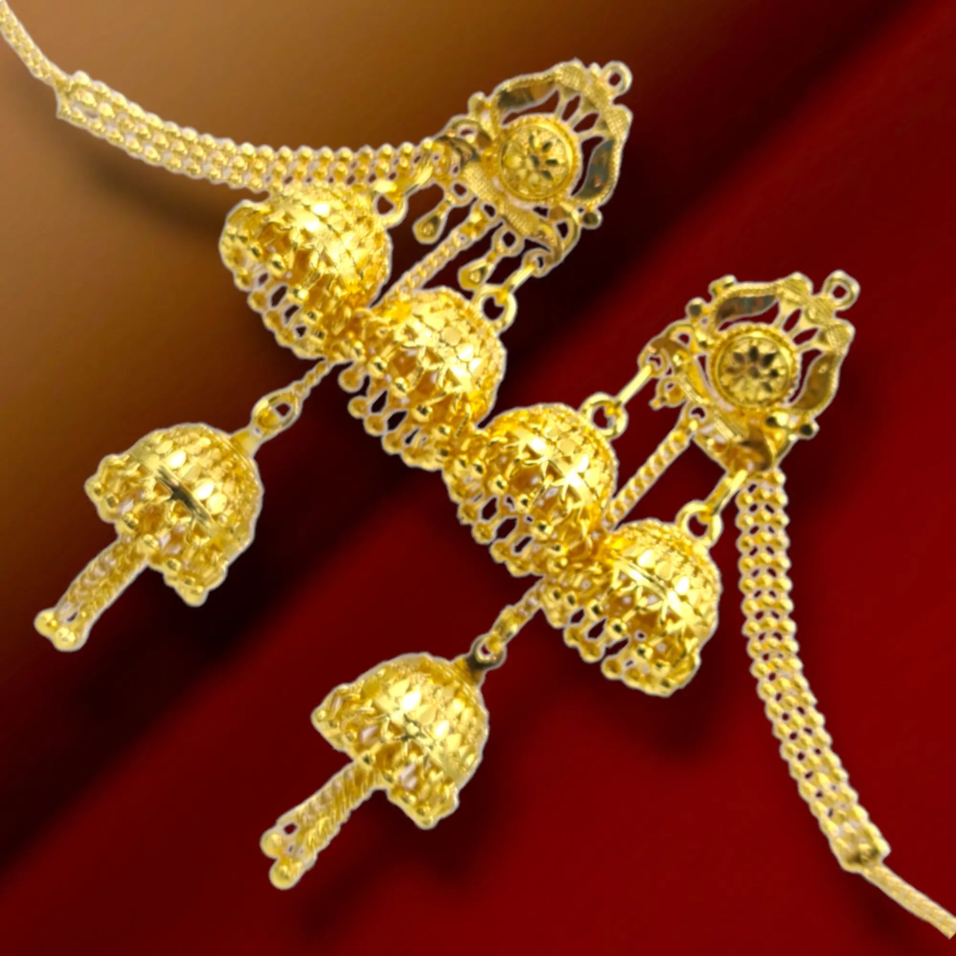 Handmade Multilayer Gold Earrings | One Gram Gold Plated Wedding Chandelier Earrings Attractive Sister