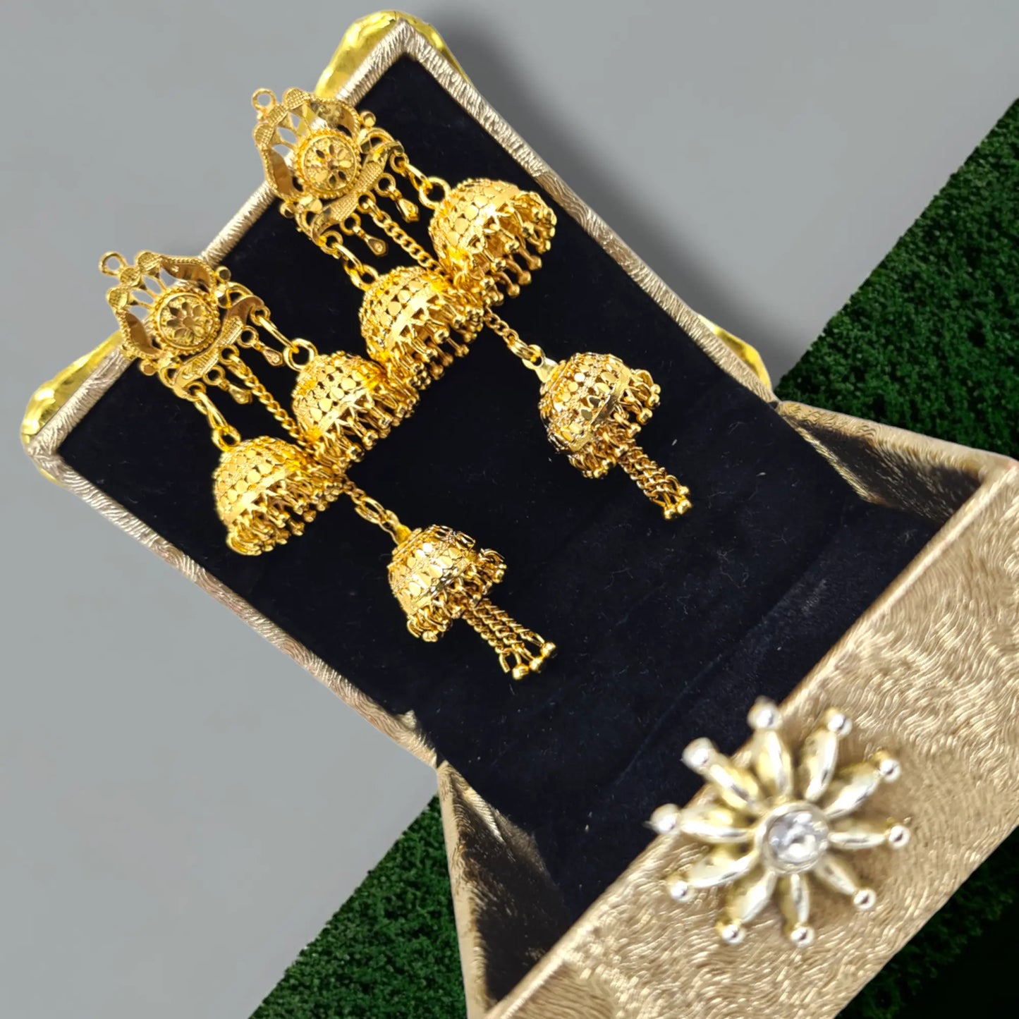 "Exclusive Handmade Multilayer Gold Chandelier Earrings | One Gram Gold-Plated Jewelry for Weddings and Special Occasions" Attractive Sister