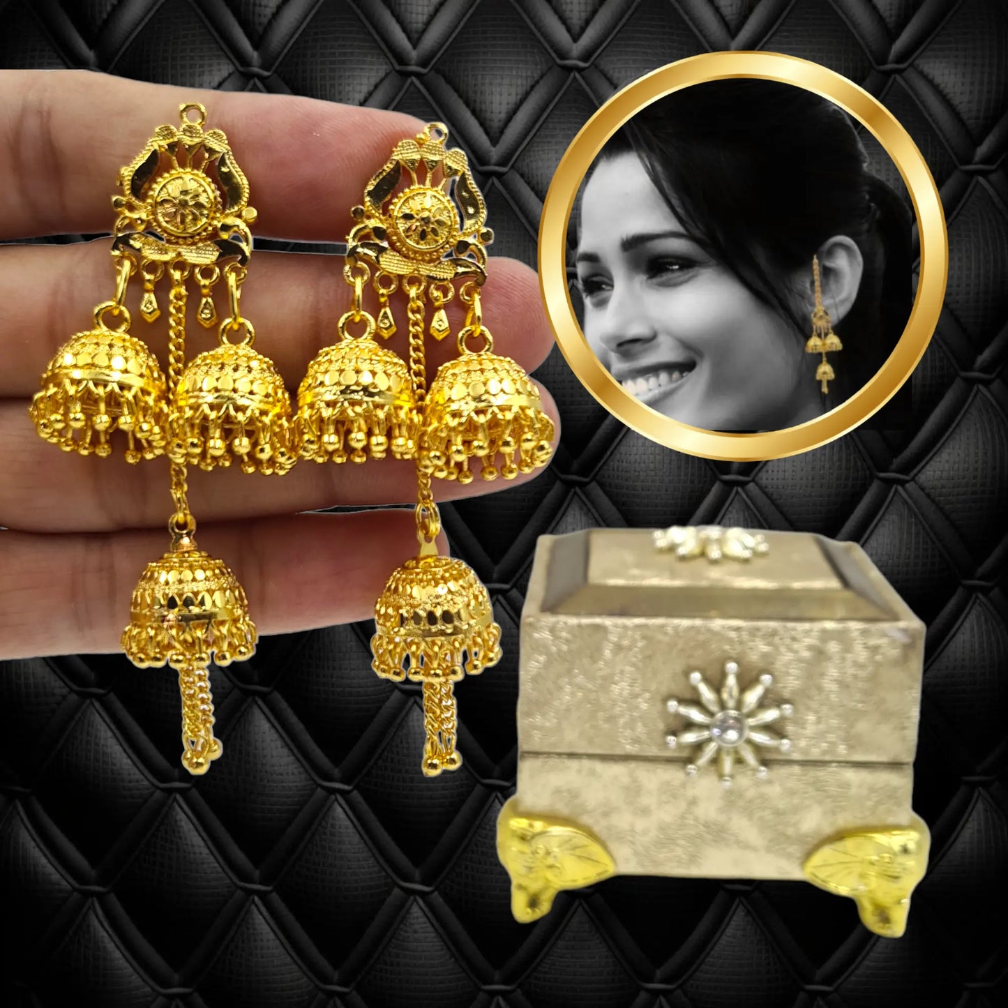 "Exclusive Handmade Multilayer Gold Chandelier Earrings | One Gram Gold-Plated Jewelry for Weddings and Special Occasions" Attractive Sister