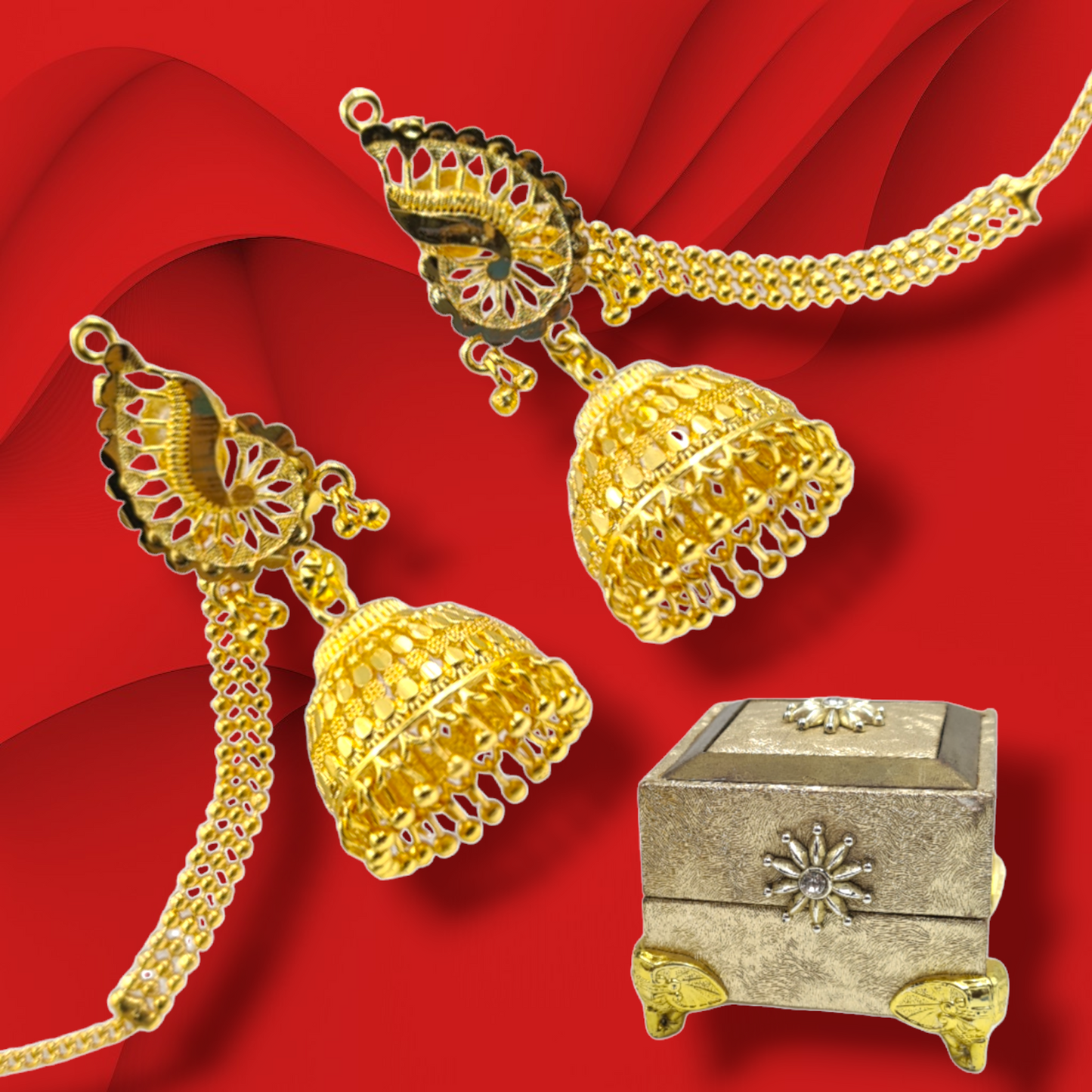 Opulent Gold-Plated Double Curtain Jhumka Earrings – Traditional Indian Bridal Jewelry for Special Occasions - Attractive Sister
