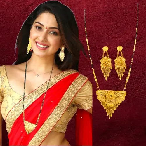 Exquisite Gold Mangalsutra Necklace and Earrings Set Attractive Sister