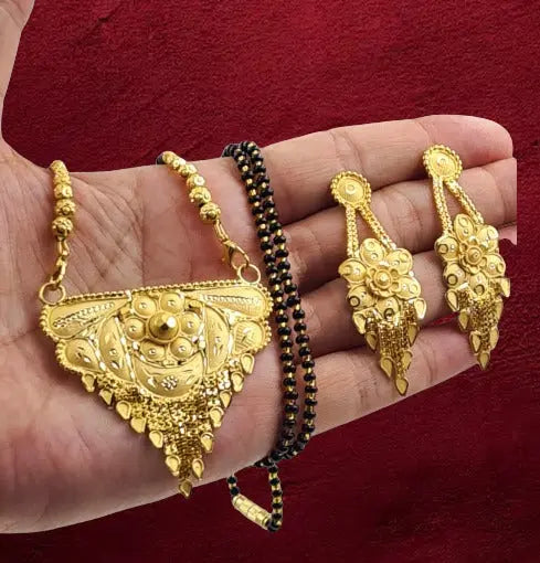 Exquisite Gold Mangalsutra Necklace and Earrings Set Attractive Sister