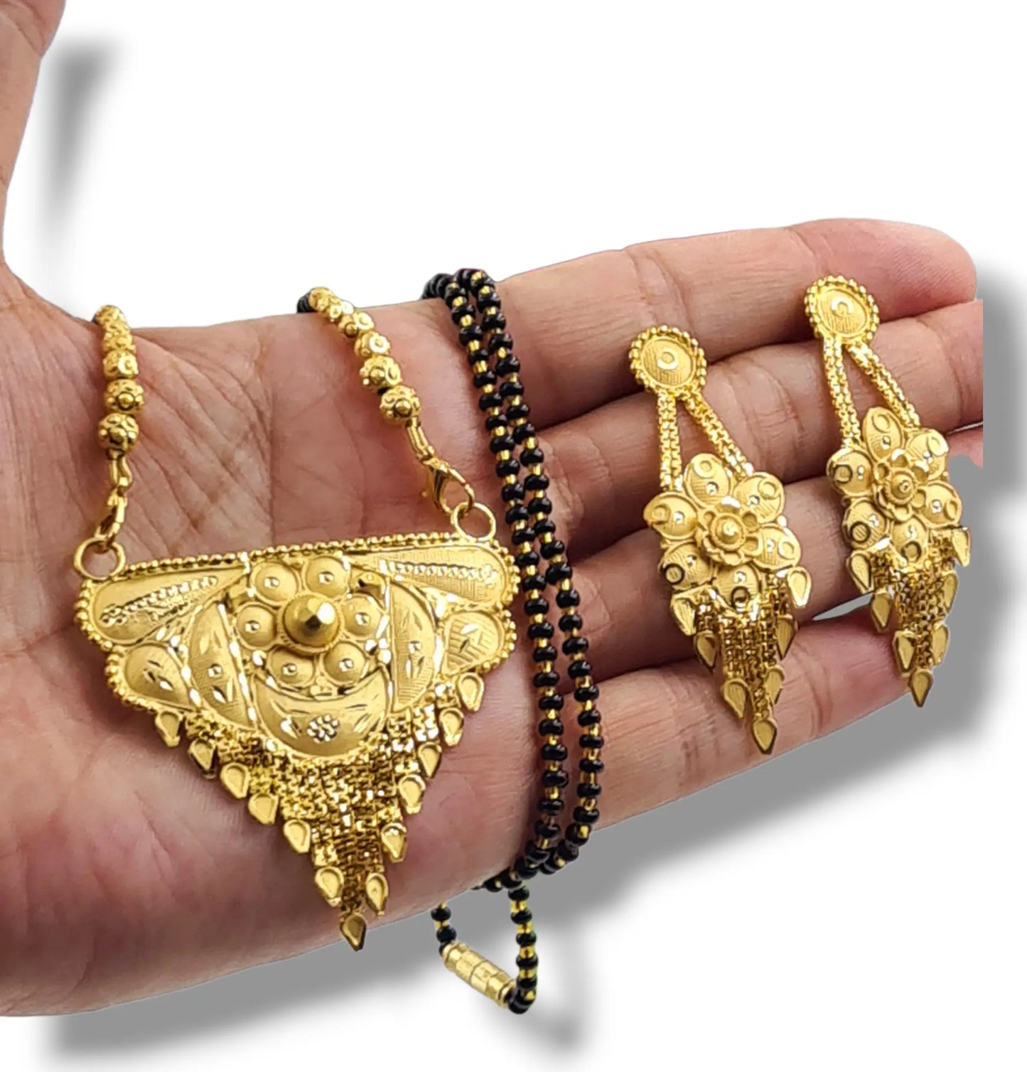 Exquisite Gold Mangalsutra Necklace and Earrings Set Attractive Sister