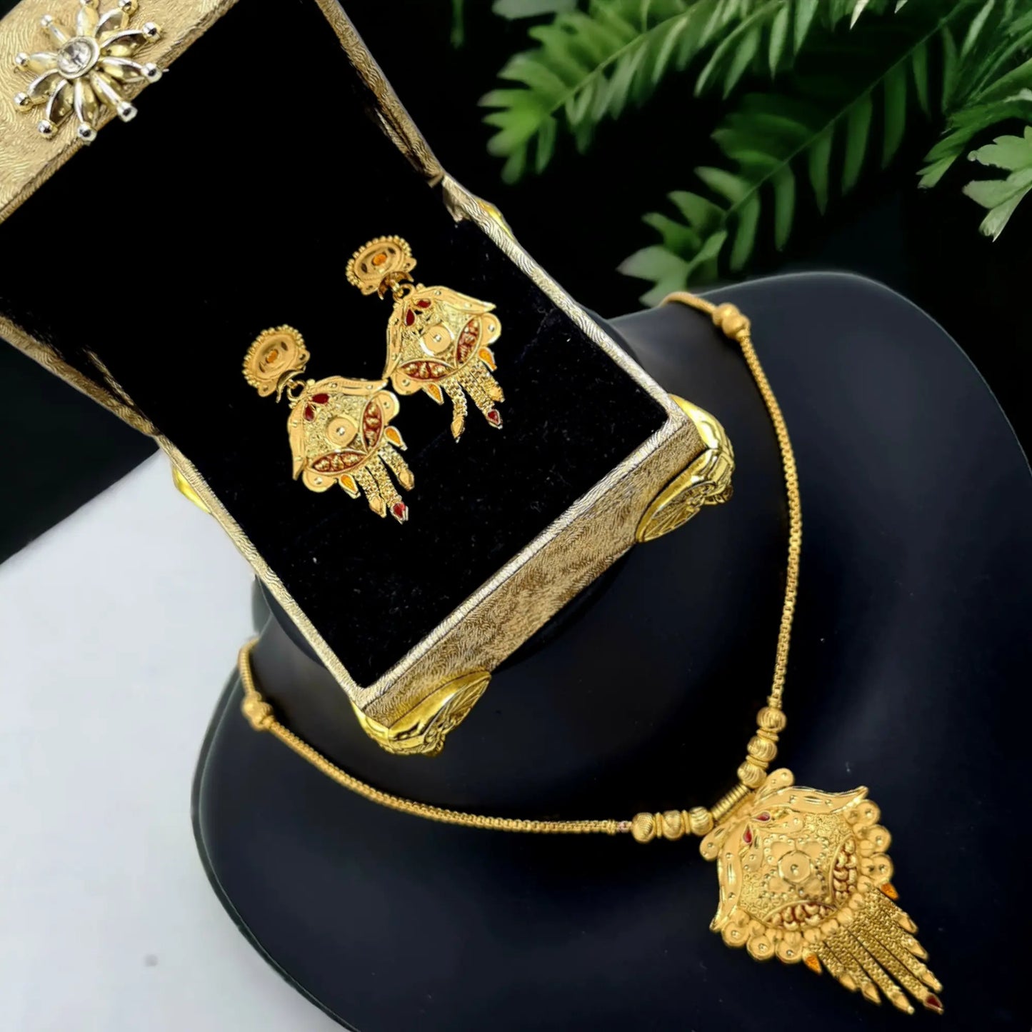 Exquisite One Gram Gold Traditional Necklace and Earrings Set - Attractive Sister