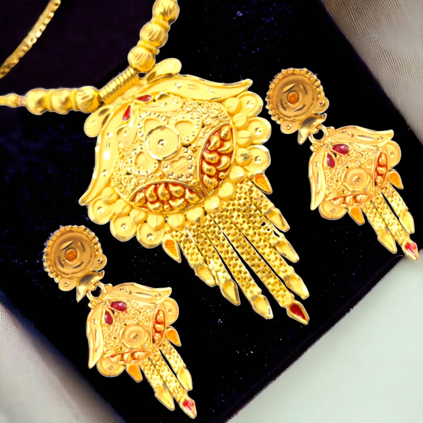 Exquisite One Gram Gold Traditional Necklace and Earrings Set - Attractive Sister