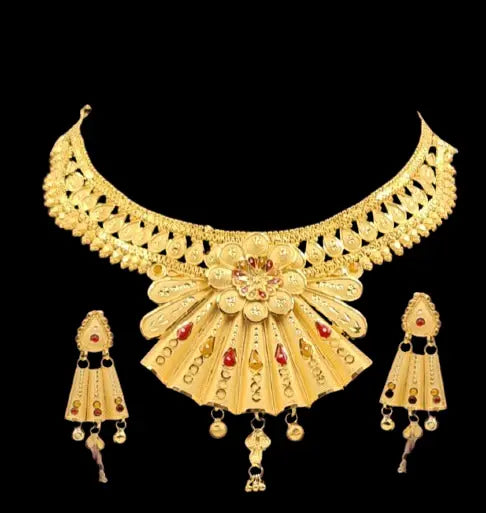 One-Gram Gold-Plated Choker Necklace Set with Unique Design Attractive Sister