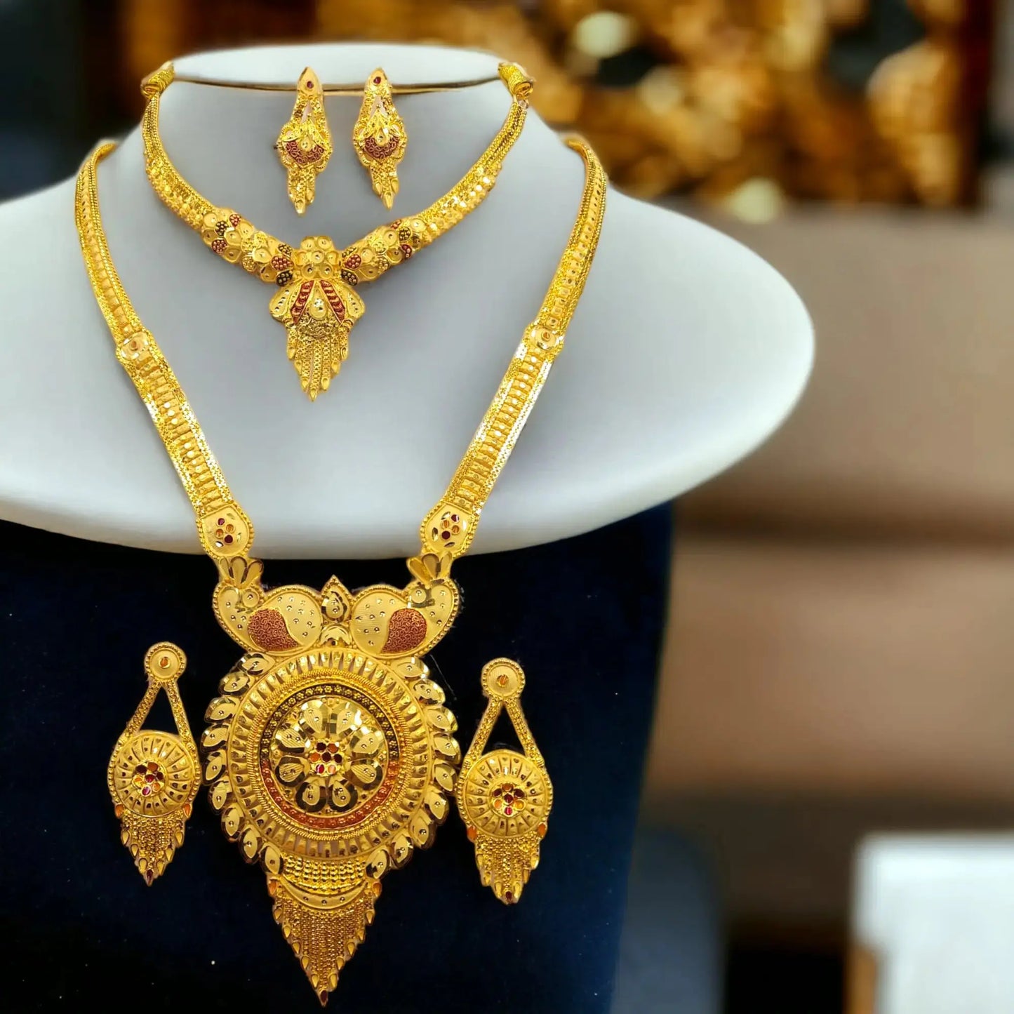 Pure 22k Gold-Plated Indian Jewelery Set with Earrings the southern or western part of the country. Attractive Sister