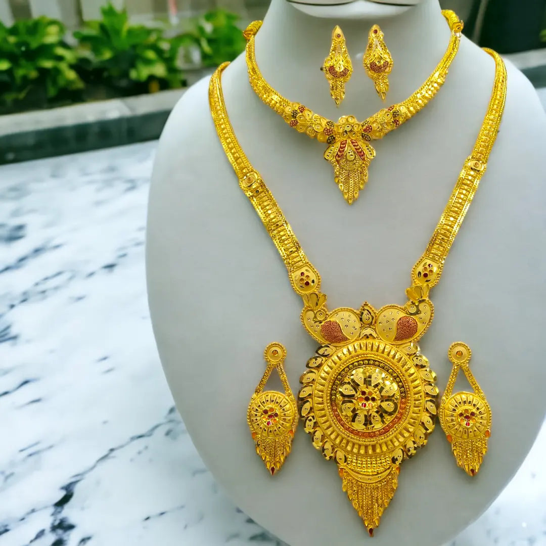 Pure 22k Gold-Plated Indian Jewelery Set with Earrings. Attractive Sister