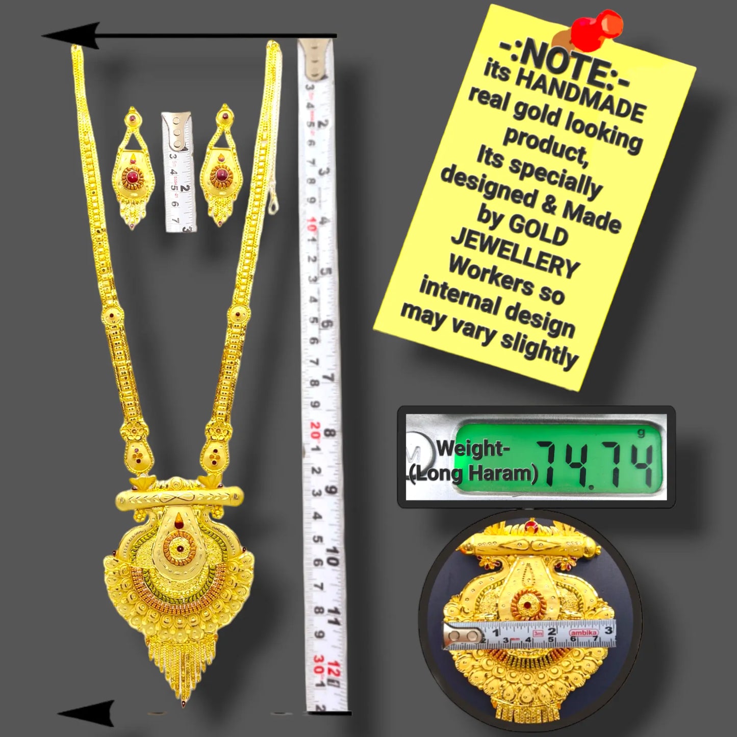 One-Gram Gold-Plated Long Haram Necklace Set with Earrings and Earring support Chain Attractive Sister