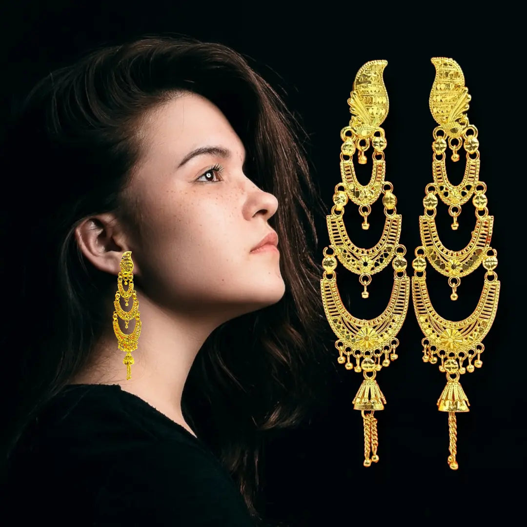 Attractive Sister 22K Gold Plated Multi Layer Earrings / 22K Indian Wedding/ Handcrafted jewelry Attractive Sister