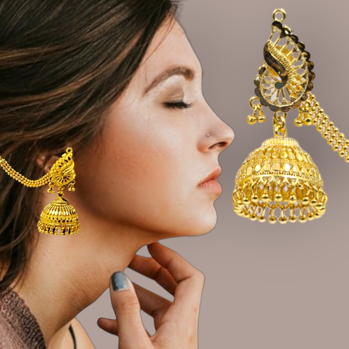 Opulent Gold-Plated Double Curtain Jhumka Earrings – Traditional Indian Bridal Jewelry for Special Occasions - Attractive Sister