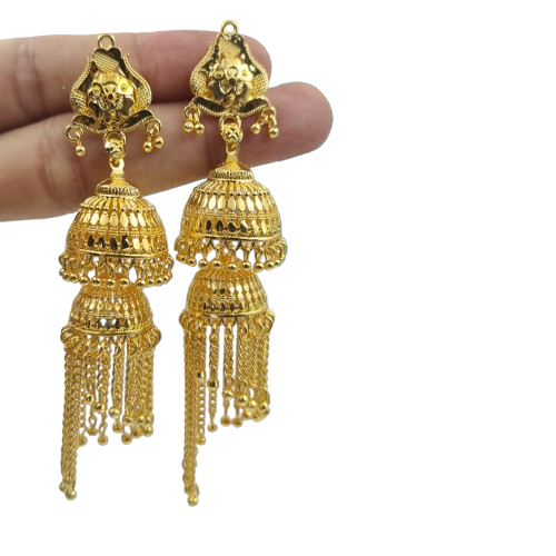 Opulent Gold-Plated Double Curtain Jhumka Earrings – Traditional Indian Bridal Jewelry for Special Occasions - Attractive Sister