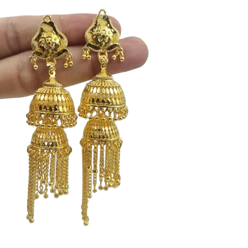 Opulent Gold-Plated Double Curtain Jhumka Earrings – Traditional Indian Bridal Jewelry for Special Occasions - Attractive Sister