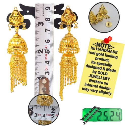 Opulent Gold-Plated Double Curtain Jhumka Earrings – Traditional Indian Bridal Jewelry for Special Occasions - Attractive Sister