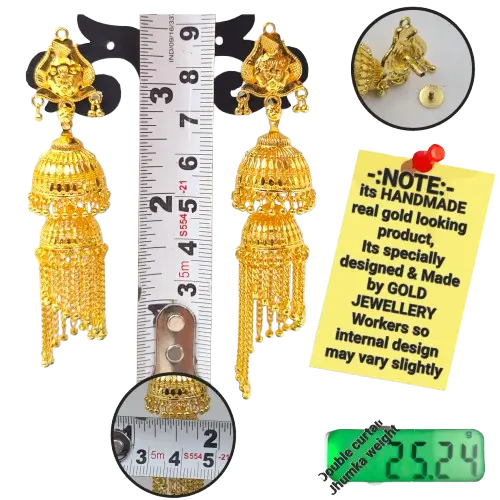 Opulent Gold-Plated Double Curtain Jhumka Earrings – Traditional Indian Bridal Jewelry for Special Occasions - Attractive Sister