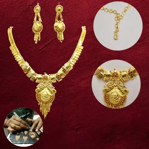 Luxury Defined: Handmade 22K Gold-Plated Necklace Set with Intricate Design Attractive Sister