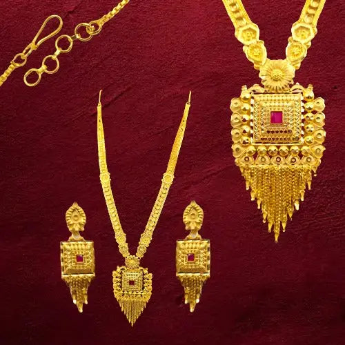 One Gram Gold Indian Traditional Antique Necklace Set with Earrings | Designer Wedding Jewelry | Ethnic Bridal Jewelry Set Attractive Sister