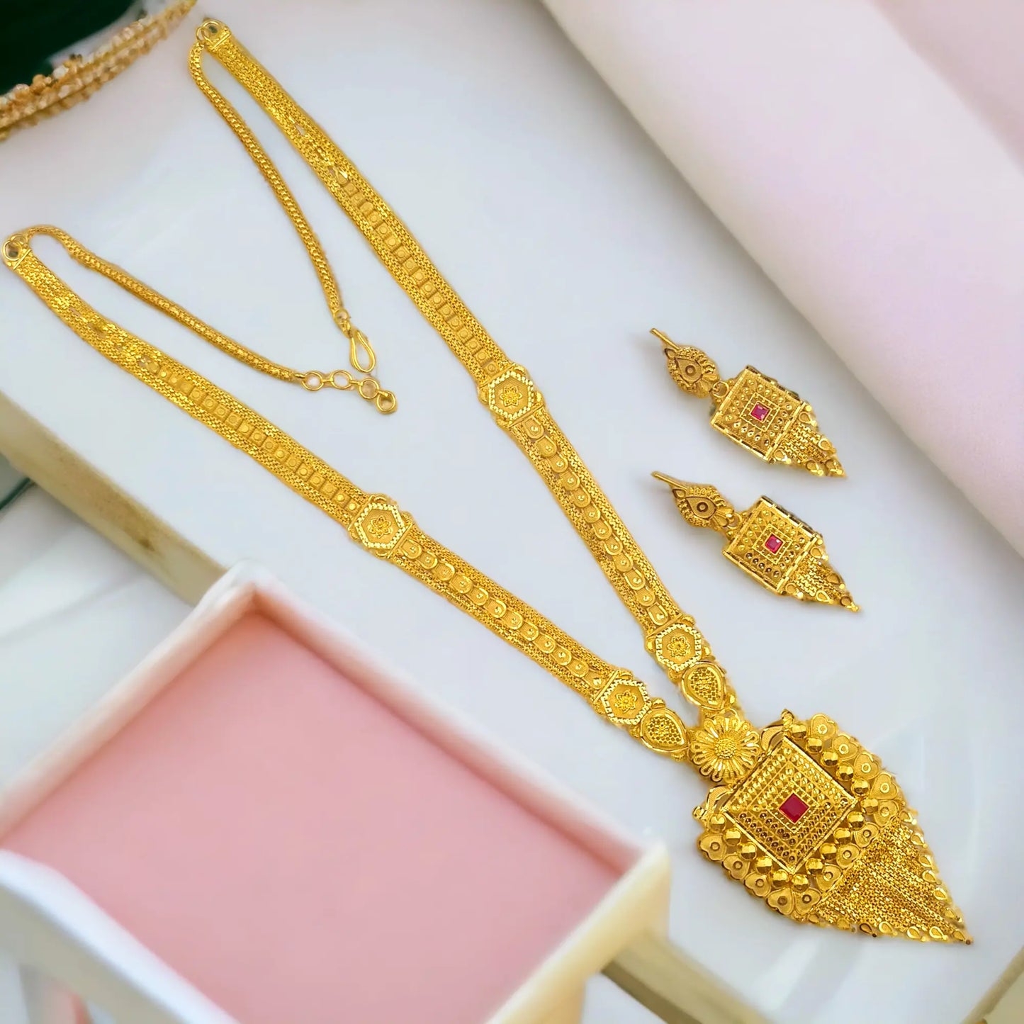 One Gram Gold Indian Traditional Antique Necklace Set with Earrings | Designer Wedding Jewelry | Ethnic Bridal Jewelry Set Attractive Sister