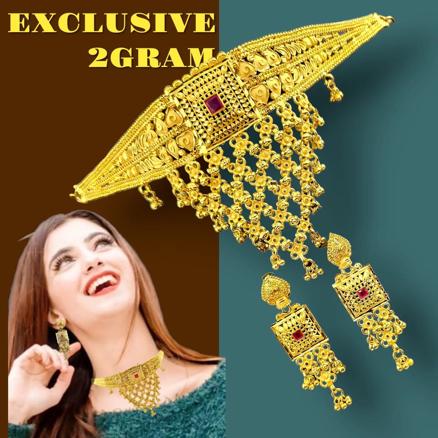 Rajasthani Thewa 2 gram gold plated Necklace Set with Matching Earrings,Luxurious Gold -Plated Thewa Necklace Set for Special Occasions Attractive Sister