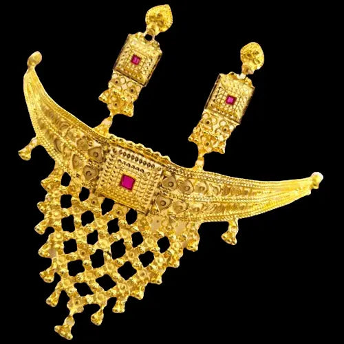 Rajasthani Thewa 2 gram gold plated Necklace Set with Matching Earrings,Luxurious Gold -Plated Thewa Necklace Set for Special Occasions Attractive Sister