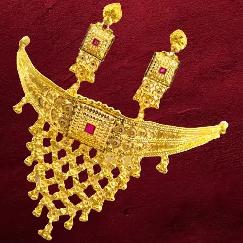 Rajasthani Thewa 2 gram gold plated Necklace Set with Matching Earrings,Luxurious Gold -Plated Thewa Necklace Set for Special Occasions Attractive Sister