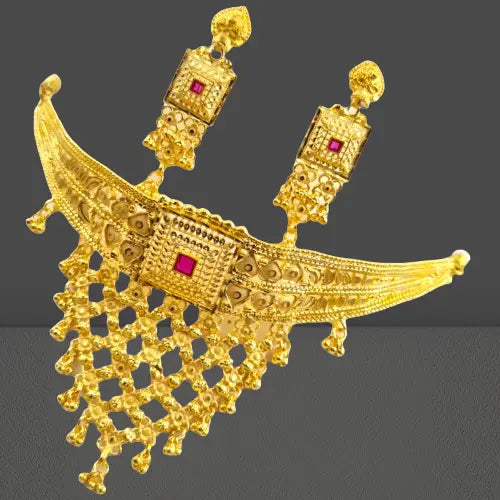 Rajasthani Thewa 2 gram gold plated Necklace Set with Matching Earrings,Luxurious Gold -Plated Thewa Necklace Set for Special Occasions Attractive Sister