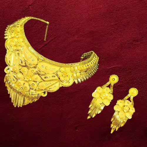 2 Gram Gold-Plated Bridal Necklace Set with Intricate Design - Attractive Sister