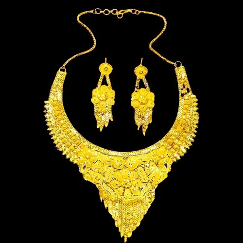 2 Gram Gold-Plated Bridal Necklace Set with Intricate Design - Attractive Sister