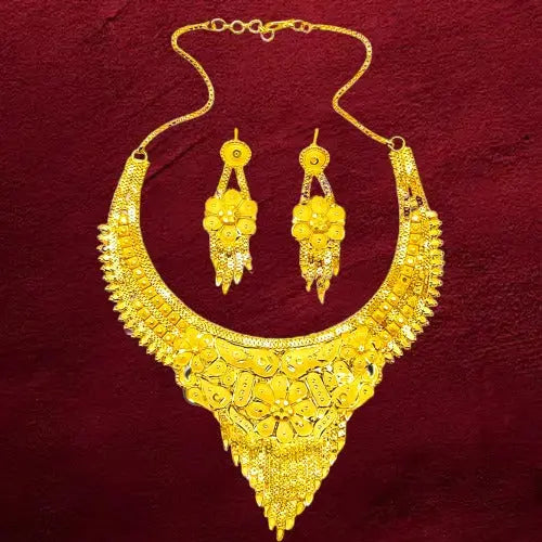 2 Gram Gold-Plated Bridal Necklace Set with Intricate Design - Attractive Sister
