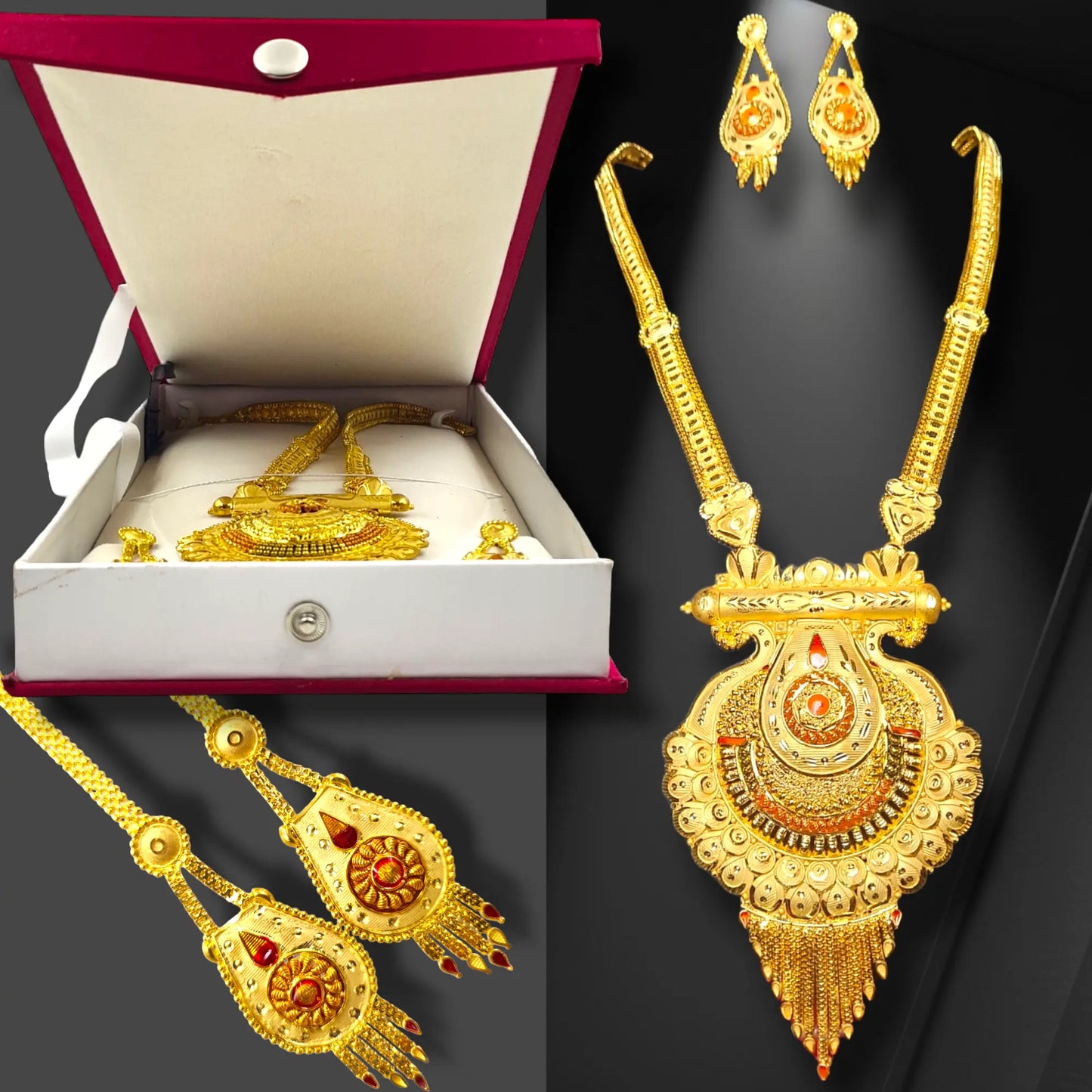 Antique Indian Wedding Stunning 1 Gram Gold-Plated Necklace & Earrings Set - Attractive Sister